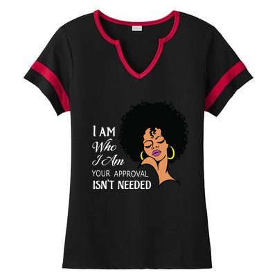 I Am Who I Am Black Queen Afro African American Ladies Halftime Notch Neck Tee