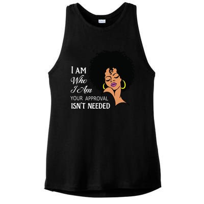 I Am Who I Am Black Queen Afro African American Ladies PosiCharge Tri-Blend Wicking Tank