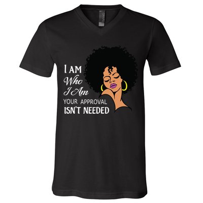 I Am Who I Am Black Queen Afro African American V-Neck T-Shirt