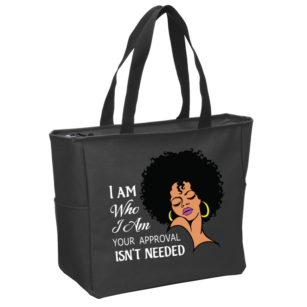 I Am Who I Am Black Queen Afro African American Zip Tote Bag
