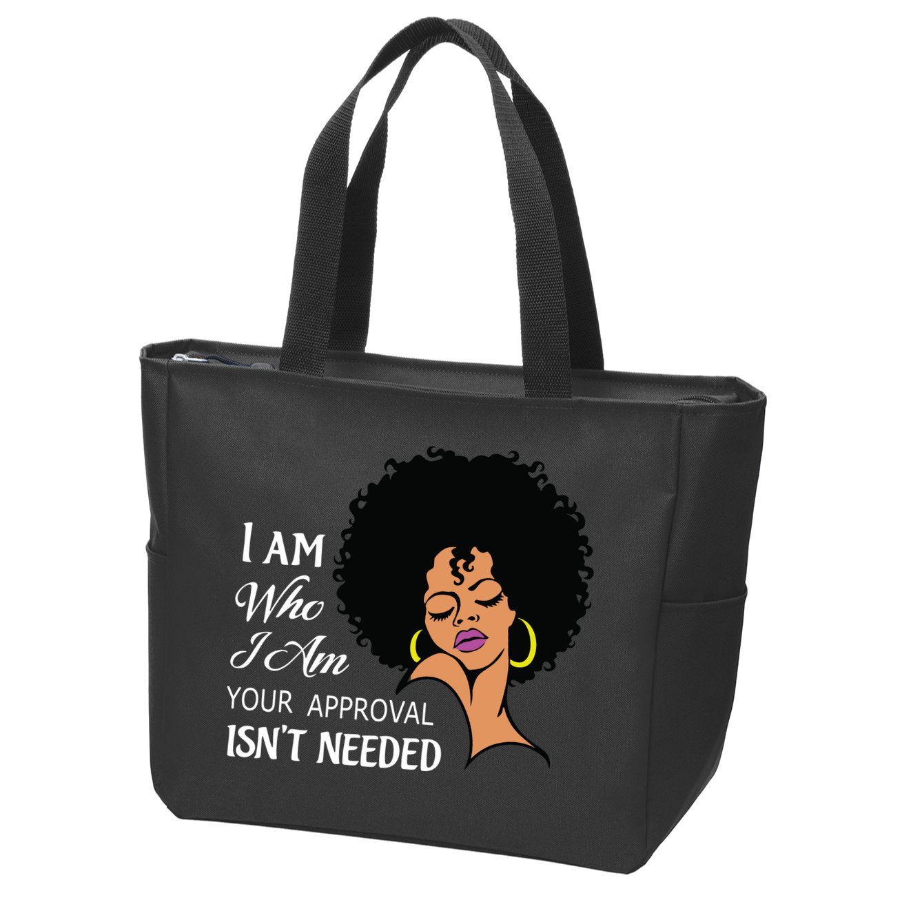 I Am Who I Am Black Queen Afro African American Zip Tote Bag