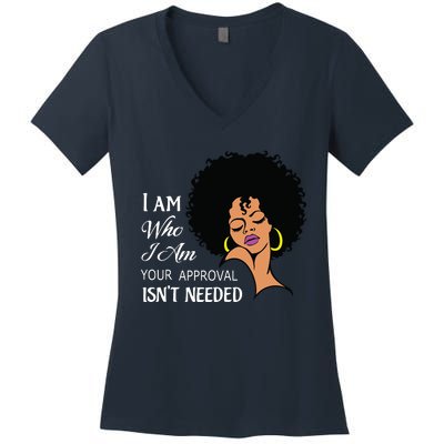 I Am Who I Am Black Queen Afro African American Women's V-Neck T-Shirt