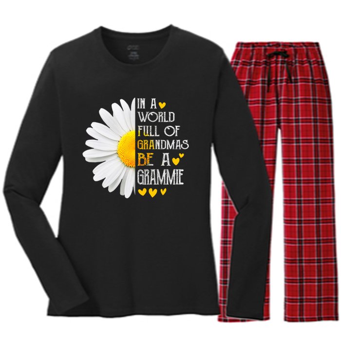 In A World Full Of Grandmas Be A Grammie Daisy Mothers Day Women's Long Sleeve Flannel Pajama Set 