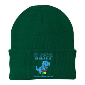 In April We Wear Blue Autism Awareness Dinosaur Knit Cap Winter Beanie