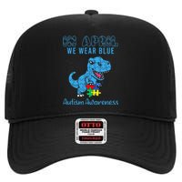 In April We Wear Blue Autism Awareness Dinosaur High Crown Mesh Back Trucker Hat