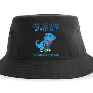 In April We Wear Blue Autism Awareness Dinosaur Sustainable Bucket Hat