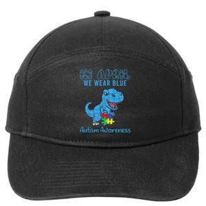 In April We Wear Blue Autism Awareness Dinosaur 7-Panel Snapback Hat