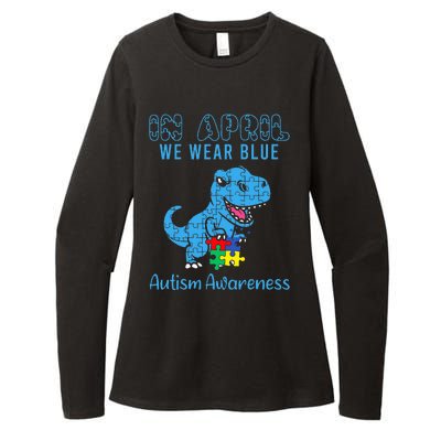 In April We Wear Blue Autism Awareness Dinosaur Womens CVC Long Sleeve Shirt