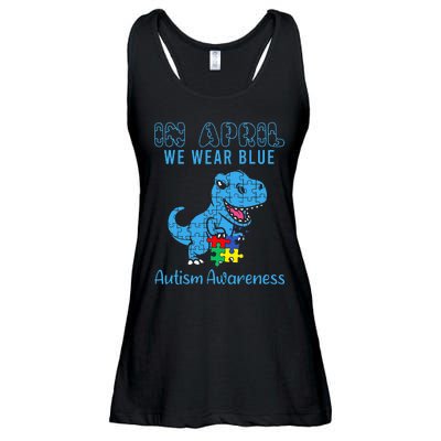 In April We Wear Blue Autism Awareness Dinosaur Ladies Essential Flowy Tank