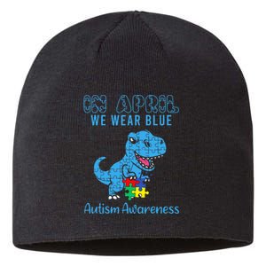 In April We Wear Blue Autism Awareness Dinosaur Sustainable Beanie