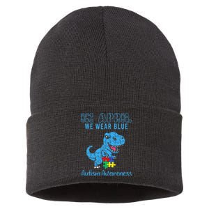 In April We Wear Blue Autism Awareness Dinosaur Sustainable Knit Beanie