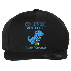 In April We Wear Blue Autism Awareness Dinosaur Wool Snapback Cap