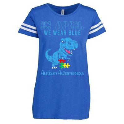 In April We Wear Blue Autism Awareness Dinosaur Enza Ladies Jersey Football T-Shirt