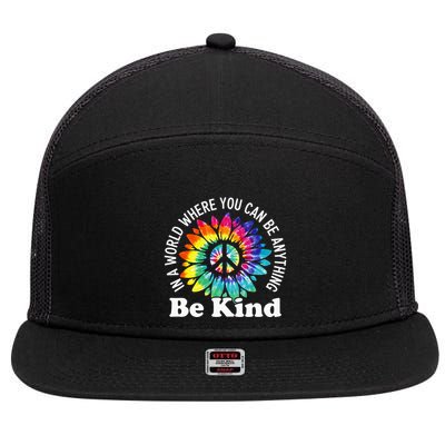 In A World Where You Can Be Anything Be Kind Sign Language 7 Panel Mesh Trucker Snapback Hat