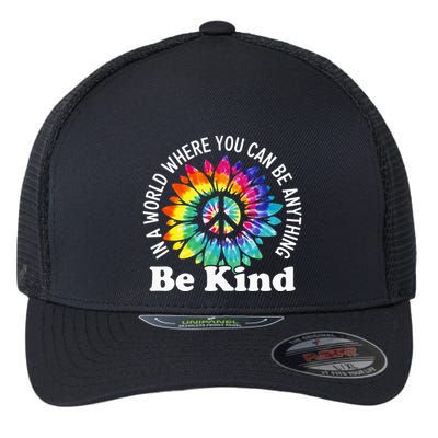 In A World Where You Can Be Anything Be Kind Sign Language Flexfit Unipanel Trucker Cap