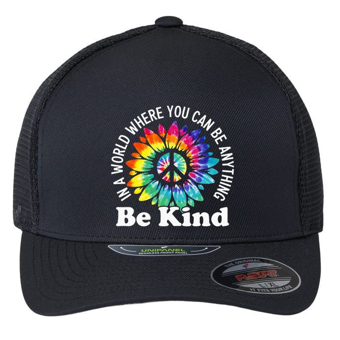 In A World Where You Can Be Anything Be Kind Sign Language Flexfit Unipanel Trucker Cap