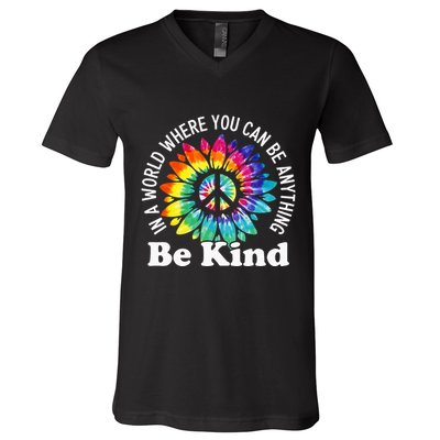 In A World Where You Can Be Anything Be Kind Sign Language V-Neck T-Shirt