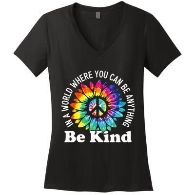 In A World Where You Can Be Anything Be Kind Sign Language Women's V-Neck T-Shirt