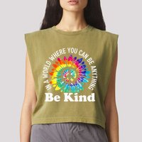 In A World Where You Can Be Anything Be Kind Sign Language Garment-Dyed Women's Muscle Tee