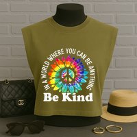 In A World Where You Can Be Anything Be Kind Sign Language Garment-Dyed Women's Muscle Tee