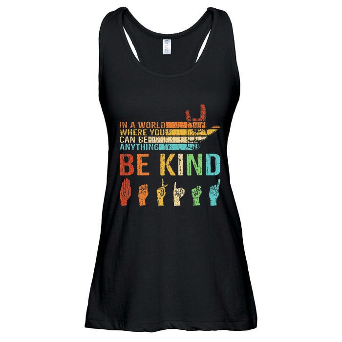 In A World Where You Can Be Anything Be Kind Sign Language Ladies Essential Flowy Tank