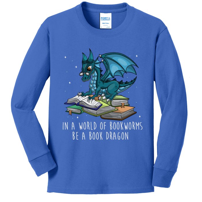 In A World Full Of Bookworms Be A Book Dragon Gift Kids Long Sleeve Shirt