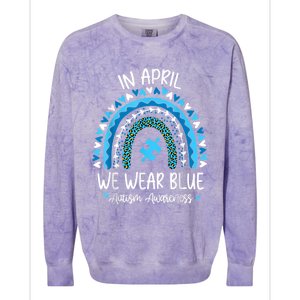 In April We Wear Blue Rainbow Autism Awareness Month Matching Family Colorblast Crewneck Sweatshirt