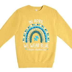 In April We Wear Blue Rainbow Autism Awareness Month Matching Family Premium Crewneck Sweatshirt