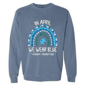 In April We Wear Blue Rainbow Autism Awareness Month Matching Family Garment-Dyed Sweatshirt