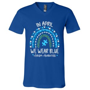 In April We Wear Blue Rainbow Autism Awareness Month Matching Family V-Neck T-Shirt