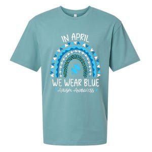 In April We Wear Blue Rainbow Autism Awareness Month Matching Family Sueded Cloud Jersey T-Shirt