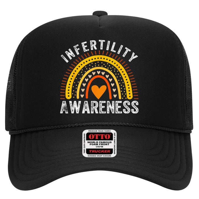 In April We Wear Orange Infertility Awareness Month Rainbow High Crown Mesh Back Trucker Hat