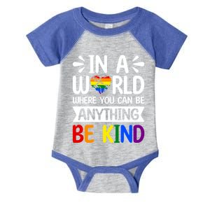 In A World Where You Can Be Anything Be Kind Lgbtq Ally Gift Infant Baby Jersey Bodysuit