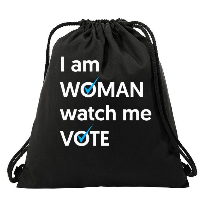 I Am Woman Watch Me Vote 2024 Blue Wave Vote Drawstring Bag