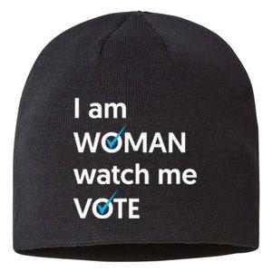 I Am Woman Watch Me Vote 2024 Blue Wave Vote Sustainable Beanie