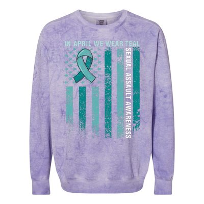 In April We Wear Teal Sexual Assault Awareness Colorblast Crewneck Sweatshirt