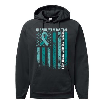 In April We Wear Teal Sexual Assault Awareness Performance Fleece Hoodie