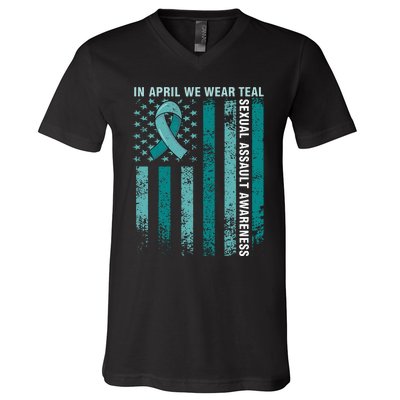 In April We Wear Teal Sexual Assault Awareness V-Neck T-Shirt