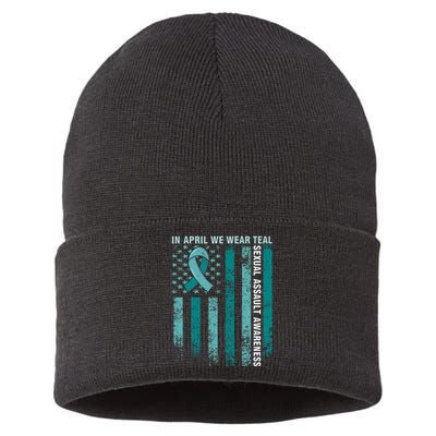 In April We Wear Teal Sexual Assault Awareness Sustainable Knit Beanie