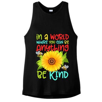 In A World Where You Can Be Anything Be Kind Sunflower Kindness Ladies PosiCharge Tri-Blend Wicking Tank