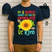 In A World Where You Can Be Anything Be Kind Sunflower Kindness T-Shirt