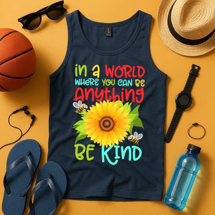 In A World Where You Can Be Anything Be Kind Sunflower Kindness Tank Top