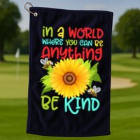 In A World Where You Can Be Anything Be Kind Sunflower Kindness Golf Towel