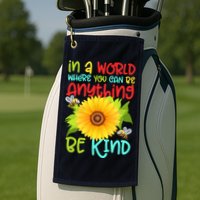 In A World Where You Can Be Anything Be Kind Sunflower Kindness Golf Towel