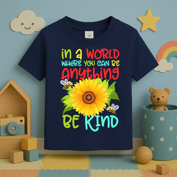 In A World Where You Can Be Anything Be Kind Sunflower Kindness Toddler T-Shirt