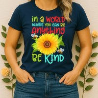 In A World Where You Can Be Anything Be Kind Sunflower Kindness Womens T-Shirt