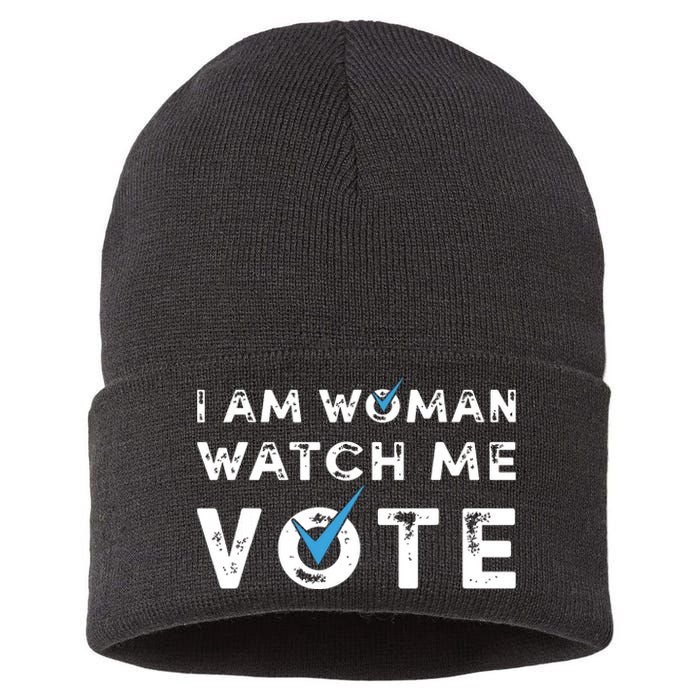 I Am Woman Watch Me Vote Vintage Sustainable Knit Beanie