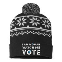 I Am Woman Watch Me Vote Vintage USA-Made Snowflake Beanie