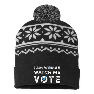 I Am Woman Watch Me Vote Vintage USA-Made Snowflake Beanie