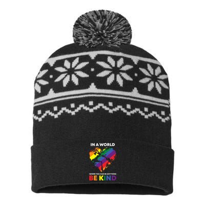 In A World Where You Can Be Anything Be Kind Ally USA-Made Snowflake Beanie